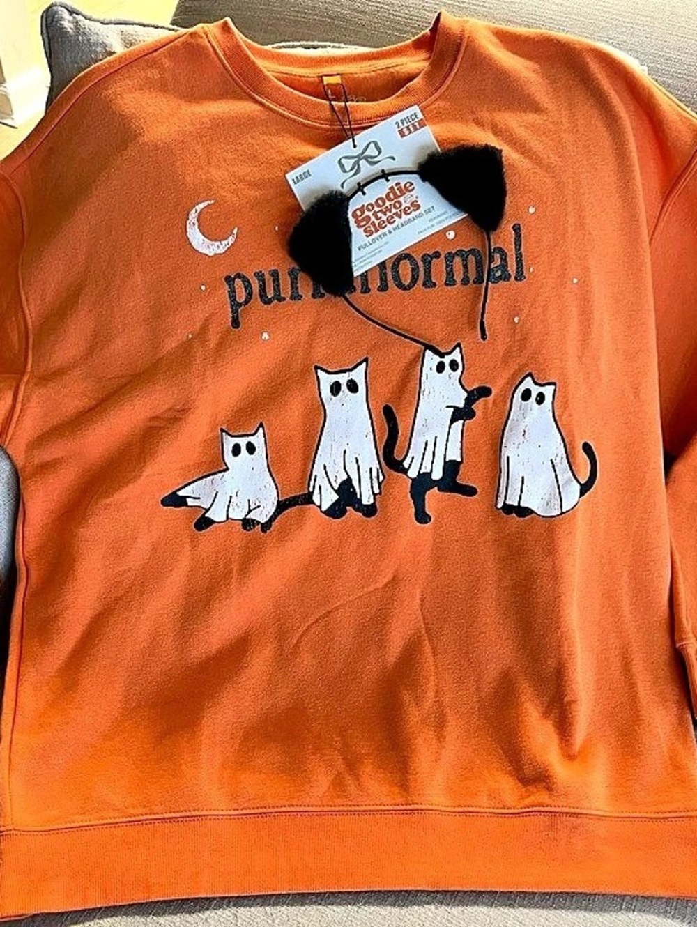Goodie Two Sleeves Purmormal Cat Graphic Sweatshirt with cat-ear headband Large